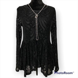 altar’d State lace sheer black tunic top small